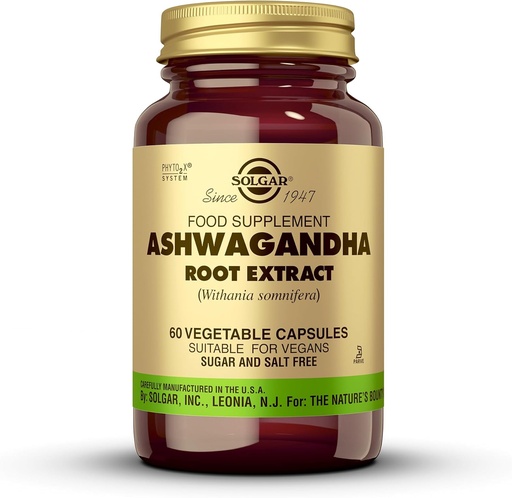 [BRSWIYQTPJ5QKD32] Solgar Ashwagandha Root Extract - 60 Vegetable Capsules - Standardized Full Potency (SFP) - Non-GMO, Vegan, Gluten & Dairy Free, Kosher - 60 Servings