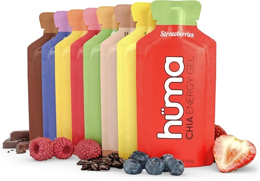 [BRSWIHQRBBYQ22LI] Huma Chia Energy Gel, Разнообразие 12 Pack - Стомашни Приятелски, Истински хранителни енергийни гелове за издръжливост Упражнение