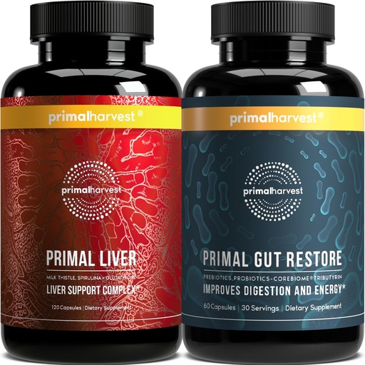 [BRSRO2Y3CQNQOYI6] Primal Harvest Liver " Gut Restore Suplementos para Mujeres y Hombres, Bundle