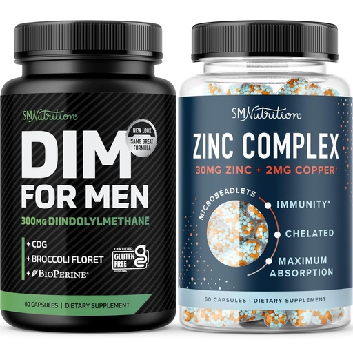 [BRSRAZAHPIHAAALK] Testosterone Zinc Complex & 300mg DIM Supplement for Men for Estrogen Metabolism and Testosterone Support | Microbeadlet Zinc Supplement (60 Servings) with DIM Complex for Men (60 Servings)