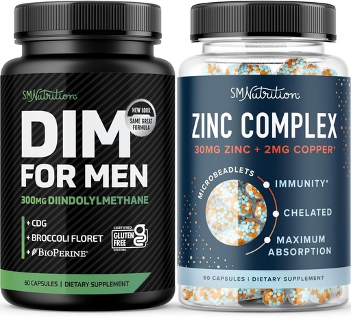 [BRSRAZAHPIHAAALK] Testosterone Zinc Complex & 300mg DIM Supplement for Men for Estrogen Metabolism and Testosterone Support | Microbeadlet Zinc Supplement (60 Servings) with DIM Complex for Men (60 Servings)