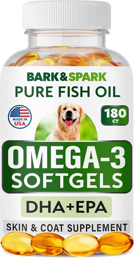 [BRSW2HYDB56RYCL2] BARK&SPARK Omega 3 for Dogs - 180 Fish Oil Softgels for Dog Shedding, Skin Allergy, Itch Relief, Hot Spots Treatment - Joint Health - Skin and Coat Supplement - EPA & DHA Fatty Acids - Salmon Oil