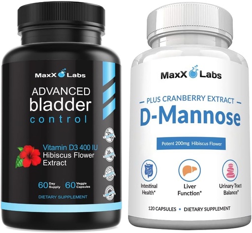 [BRSROCYBOQIAACDA] Advanced Bladder Control Supplements for Women & Men 60Ct + D Mannose Capsules - Fast Acting 1400 MG Extra Strength DMannose for Bladder Health 120 Ct