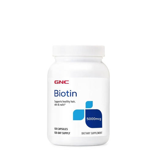 [BRSWYZYOB4ARYHLP] GNC Biotin 5000mcg Supplement, Supports Healthy Hair, Skin and Nails, 120 Servings