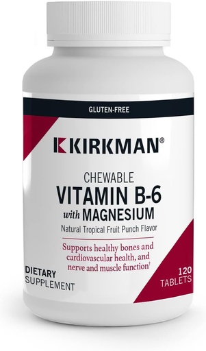 [BRSWIATRA4IREYIV] Kirkman - Vitaminas B6 su Magniu - 120 Tabletės - Stiprus Vitaminas B6 & Magnio papildai - Chewable Wafer - Hipoalergic