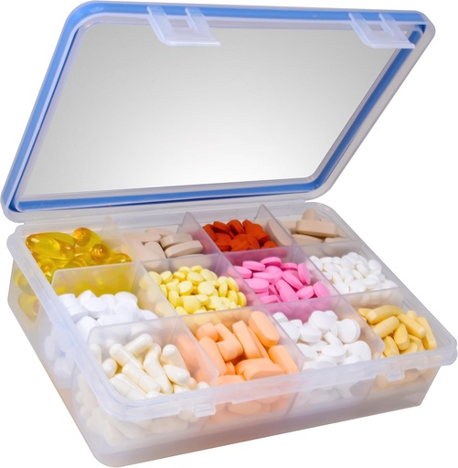 [BRSRMBILBF5RGDIU] GMS 12 Vitamin Pill Organizer - Çok Boyut Birden Çok Supplements & Tabletler için Uygun - Kolay Kilitleme Lid ile Güvenli, Güvenli Tasarım - Tıp Kabini Organize ve Seyahat Için İdeal