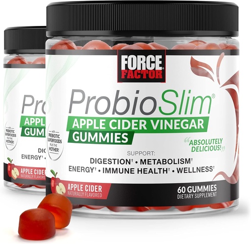 [BRSW2HAZAEAWCDT7] FORCE FACTOR ProbioSlim Apple Cider Vinegar Gummies, 2-Pack, with Organic Apple Cider Vinegar and LactoSpore Probiotics and Prebiotics to Support Digestion, Metabolism, and Immune Health, 120 Gummies