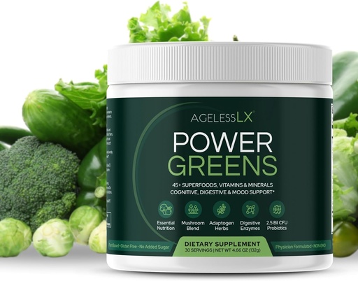 [BRSW2ALYAB6RMEQ3] AgelessLX Power Greens, Probiyotiks, Enzymes ve Prebiyotik Fiber Gelişmiş Enerji, Immunity & Digestive Health, 30 Hizmet