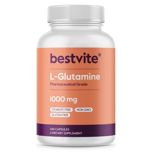 [BRSWIZIOO55BOCA7] BESTVITE Filler-Free L-Glutamine 1000mg per Capsule (240 Capsules) - Free Form - No Stearates - Gluten Free - Non GMO - Pure L Glutamine Supplement - Maximum Strength Glutamine Capsules