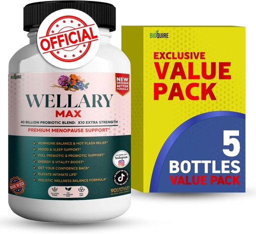 [BRSRABATBYOWOCQ7] Wellary Max Menopause Support Suplementar, 40 bilhões de UFC Mistura Probiótica, 90 cápsulas (5)