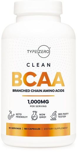 [BRSROYIHOECA2A3F] Type Zero BCAA 1000mg Branched Chain Amino Acids (180 Capsules, 90 Servings) with 500mg of L-Leucine, 1000mg of L-Isoleucine and L-Valine