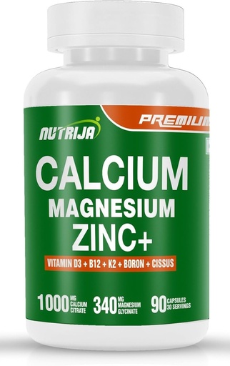 [BRSRMAQYCABBE3A2] Calcium Magnesium Zinc D3, Boron, K2 eta B12 bitaminarekin (90 kapsula)