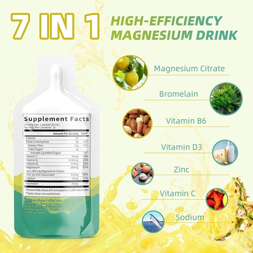 [BRSRAEATCEHWGFA2] Magnesium Citrate Liquid Supplement(10 Fl Oz),Magnesium Complex Drink/Oral Solution with VitaminB,Zinc, Sodium and Bromelain for Sleep,Muscle,Heart,Gut Support(Pineapple)