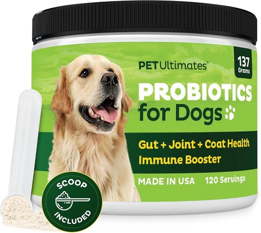 [BRSWIHQHCIMGY3D4] Pet Ultimates Probiotics for Dogs – 22-Species Dog Probiotics for Digestive Support & Antibiotics Recovery – Skin and Coat Supplement, Enhances Vitality – Dog Health Supplies (1 Pack)