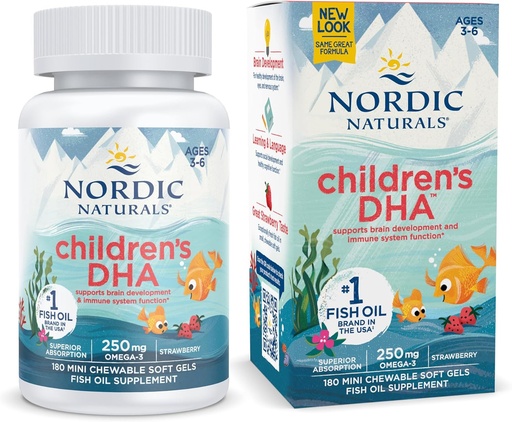 [BRSWKHD3DMJQAHTB] DHA, dâu tây - 180 Gls nhỏ cho Trẻ em - 250 mg Omega-3 với EPA & DHA - Phát triển & Hàm - Không-GO - 45 Phục vụ