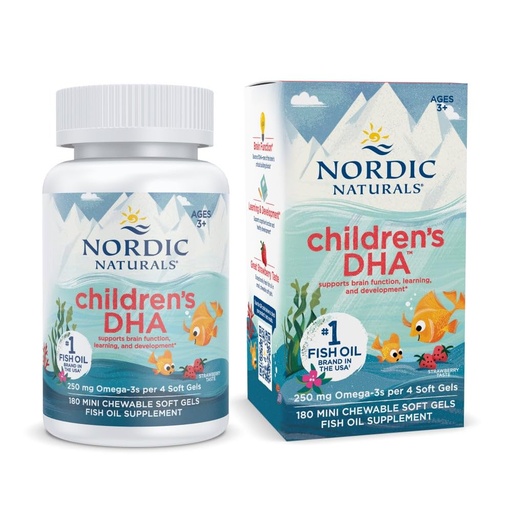 [BRSWKHD3DMJQAHTB] Nordic Naturals Children’s DHA, Strawberry - 180 Mini Chewable Soft Gels for Kids - 250 mg Omega-3 with EPA & DHA - Brain Development & Function - Non-GMO - 45 Servings