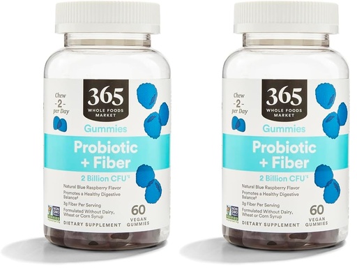 [BRSRAYYOOZYBM2TP] 365 by Whole Foods Market, Gummies Probiotic Fiber 2 Bill Blue Raspberry, 60 Count (Pack of 2)