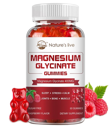 [BRSROC33OQGR4HLD] Magnesium Glycinate Gummies, Sugar Free Magnesium Supplement with Magnesium Glycinate 400mg, Magnesium L-Threonate 200mg for Calm Mood, Muscle, Bone & Sleep for Adults, 60 Raspberry Gummies