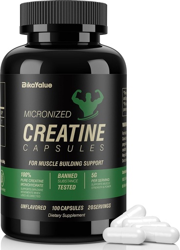 [BRSRAYIBOYBW2FLJ] Micronized Creatine Monohydrate Capsules, Creatine Capsules Supplement for Muscle, Strength, Performance, Energy, Recovery, Gluten Free Creatine for Women and Men, 100Capsules (20 Servings)
