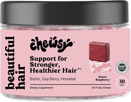 [BRSW2AT3OEGWAFLO] Chewsy - Cabelo bonito - Suporte para cabelos mais fortes, saudáveis - com biotina, extrato de rabo de cavalo, Goji Berry & Vitaminas - doce framboesa, 30 dias de fornecimento