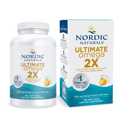 [BRSWYCYZAEOQEH3B] Nordic Naturals Ultimate Omega 2X, Lemon Flavor - 180 Soft Gels - 2150 mg Omega-3 - High-Potency Fish Oil with EPA & DHA - Promotes Brain & Heart Health - Non-GMO - 90 Servings