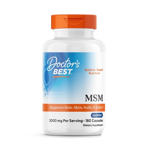 [BRSWIYQLA56RAEA3] Doctor's Best MSM Supplement Capsules for Men & Women - Supports Hair, Skin, Nails, Joint Health & Mobility, 3000 mg Per Serving, Delivers Beneficial Sulfur w/OptiMSM, Gluten Free, Non GMO - 180 Caps