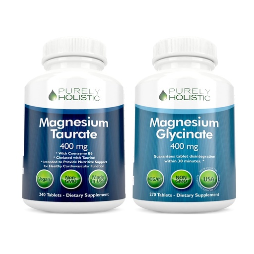 [BRSRMFD4B4OWO3D3] Magnesium Taurate 400mg + Magnesium Glycinate 400mg - High Absorption & Highly Bioavailable - Vegan Bundle - 270 + 270 Tablets