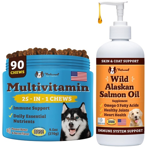 [BRSRMAI7BYPQM23D] Natural Dog Company Wellness Bundle for Dogs, Salmon Oil for Dogs, multivitamin and Supplement, Itch Relief