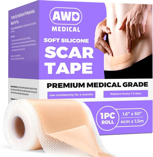[BRSWGHA7O4BGECTZ] AWD Silicone Scar Sheets for Surgical Scars - Seamless Medical Class Silicone Scar Tape עבור C חלק, Tummy Tuck Tape - Silicone Skin Patches After Surgery Must Haves (1.6" x 60" Seamless Roll)