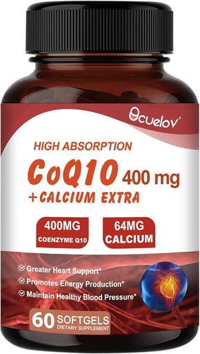 [BRSRAED4PIFRUDTO] CoQ10 400mg Capsules, Coenzyme Q10 High Absorption Supplements | Heart Supports & Cellular Energy Production Supplement, No Dairy, No Gluten - 60 Capsules (30 Serv)