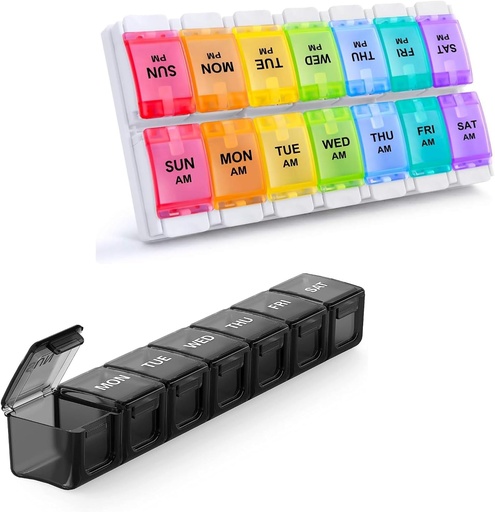[BRSROGQQOUIREHLL] 2 Pack Weekly Pill Organizer, Sukuos Large Daily Pill Case 7 Day for Pills/Vitamin/Fish Oil/Supplements, BPA Free Medicine Organizer Box