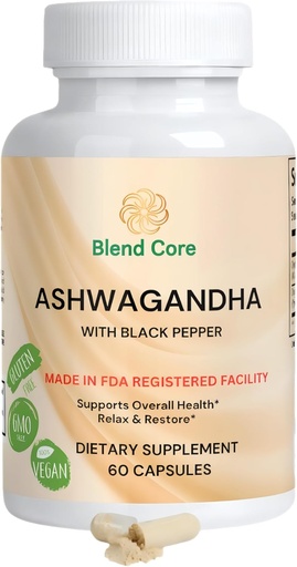 [BRSROGT4CUFQMYLH] Ashwagandha with Black Pepper Ashwagandha Supplements – 60 Count Pure Ashwagandha Capsules for Immune Support, Energy Boost – Non-GMO Vegan Friendly Ashwagandha Complex