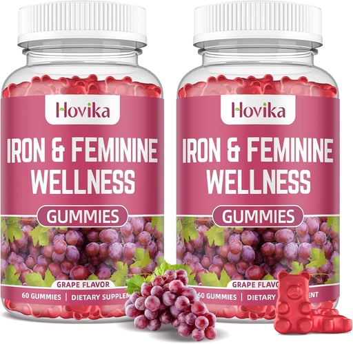 [BRSRAZALBZ4BSFLK] Iron for Women Gummies, 40mg Iron Supplement Anemia with multivitamin for Women, Zinc, Selenium, Iodine - for Iron Deficiency - Natural Hormonal Support for PMS, Grape Flavour, 2 Pack