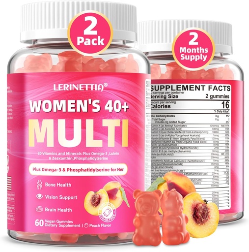 [BRSROCY2B4AWYGQ2] Multivitamin for Women Gummies for 40+ with Omega-3, Niacinamide, B-Complex, Lutein, Iron, Choline, Phosphatidylserine, Vitamin D3 for Skin, Hair, Energy, Immune, Bone - Vegan, Sugar Free, 120Cts
