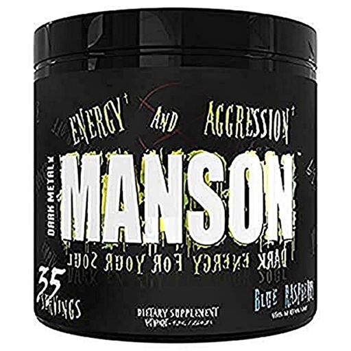 [BRSWKHY4OQAAA2QU] Dark Metal Inc. Manson High Stim Pre Workout Powder, Energy Focus Strength, Loaded with Beta Alanine L-Carnitine Caffeine Infinergy, 35 Srvgs, Blue Raspberry