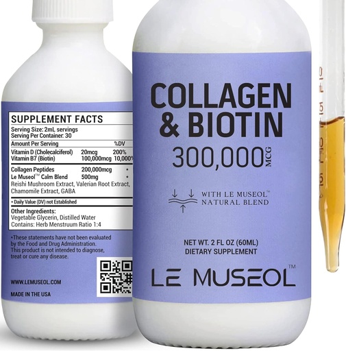 [BRSRM2QNDEMB4EL2] Liquid Collagen for Women, 300,000mcg Liquid Biotin and Collagen Supplements Drops for Hair, Nail Growth Glowing Skin - 60ml