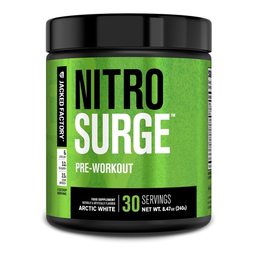[BRSWYYDYCAMGECDD] Jacked Factory NITROSURGE Pre Workout Supplement - Endless Energy, Instant Strength Gains, Clear Focus, Intense Pumps - NO Booster & Powerful Preworkout Energy Powder - 30 Servings, Arctic White