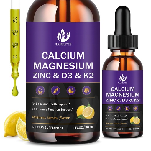 [BRSRAZYFB55QIG34] (2 Pack) Calcium Magnesium Zinc Liquid Drops for Women and Men - Bone & Teeth, Immune Support, Liquid Calcium Supplement with Magnesium Glycinate, Vitamin C D3 K2 B6, Lemon Flavor | Sugar Free