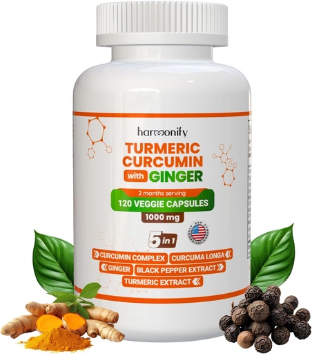 [BRSROAAPOEMWKCY2] Turmeric Curcumin Supplement with Ginger, Ceylon Cinnamon and Black Pepper Complex 5 in 1 Formula, Curcuma Longa, Max Absorption, 1000 mg, 120 Herbal Extract Capsules