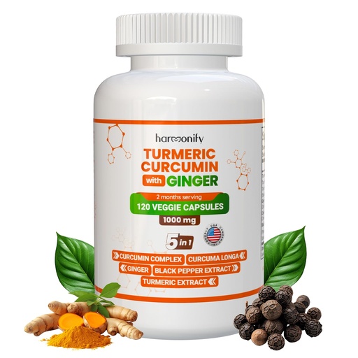 [BRSROAAPOEMWKCY2] Turmeric Curcumin Supplement with Ginger, Ceylon Cinnamon and Black Pepper Complex 5 in 1 Formula, Curcuma Longa, Max Absorption, 1000 mg, 120 Herbal Extract Capsules