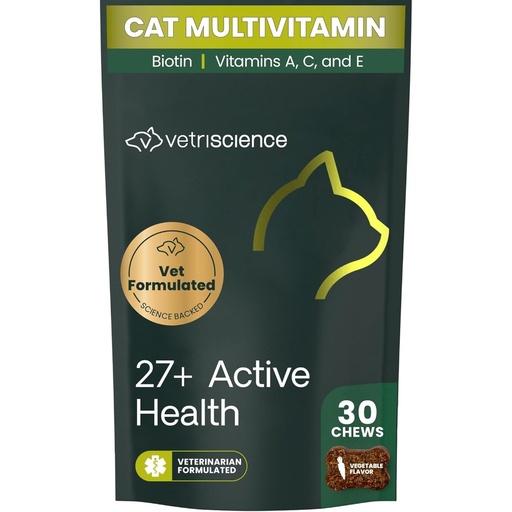 [BRSWKYIDA4CQ42TM] VetriScience 27+ Active Health Chews, Nu Cat Daily Multivitamin for Cats and Kittens, Balanced Vitamins, Minerals and Antioxidants, Health and Wellness Support, Veggie, 30 Count