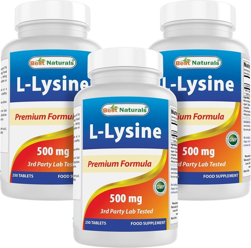 [BRSW2AYNOYJWC33B] Best Naturals L-Lysine 500 mg 250 Comprimidos (250 Contagem de 3)