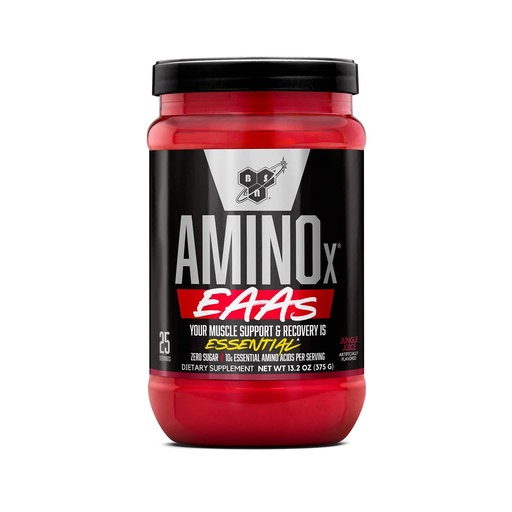 [BRSW2GQ6CENGC3T4] BSN Amino X EAAs, Muscle Recovery and Endurance, 10g Essential Amino Acids, 5g BCAAs, Zero Sugar, Caffeine Free, Jungle Juice, 13.2oz, 25 Servings