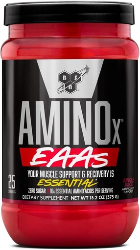 [BRSW2GQ6CENGC3T4] BSN Amino X EAAs, Muscle Recovery and Endurance, 10g Essential Aminoazidoak, 5g BCAAs, Zero Sugar, Caffeine Free, Jungle Juice, 13.2oz, 25 zerbitzatu