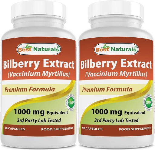 [BRSW2AQOCMNQ2HQ7] Melhores Naturals Bilberry 1000 Mg 90 Cápsulas (90 Contagem (Pacote de 2))