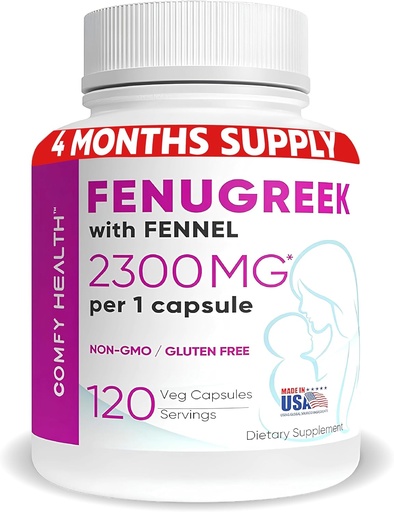 [BRSW2HAEBENBAHTA] Breastfeeding Fenugreek Capsules With Fennel For Lactation, 2300mg Per Capsule, 120 Count, Fenugreek Pills Non-GMO, Gluten Free Fenugreek Seeds Extract Supplements, Fenogreco Capsulas