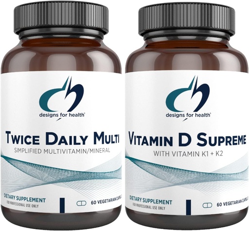 [BRSWYAABA4FWKFDF] Designs for Health Multivitamin + Vitamin D/K Supplement Bundle - Twice Daily Multi (60 Capsules) with Vitamin D Supreme (60 Capsules) 5000 IU Vitamin D3