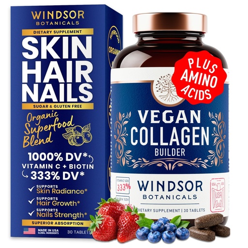 [BRSWYZAKOUMRUYA3] Vegan Collagen for Women and Men Supplements - Vitamin C, Biotin, Amino Acids Glycine, Lysine, Proline, Organic Fruit & Vegetable Powder - Once A Day - 30 Plant Based Collagen Boost Tablets
