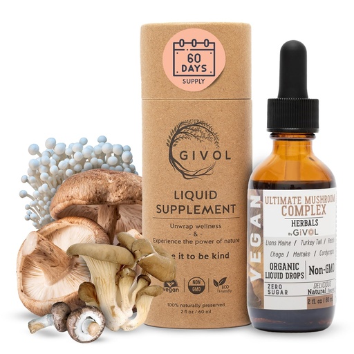 [BRSRMBQ5CIHGEFLA] Mushroom Complex Liquid Drops: Dynamic Herbal Blend for Enhanced Performance & Energy, Fresh Lion's Mane, Reishi, Chaga Extracts, Vitamins, 2 Fl Oz (60 ml) - 60 Days Supply
