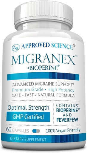 [BRSWKHQROZYA4DQ6] Approved Science Migranex - Migraine & Headache - Magnesium, Feverfew- 60 Capsules - Pack of 1 - Vegan